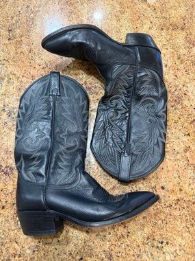 Dan Post Black Leather Western Cowboy Boots Mens Size 8D Vintage 16791